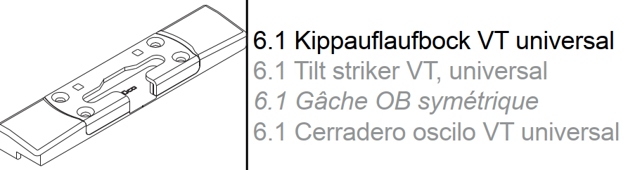 Schüco VarioTec, Schließteile, Kippauflaufbock